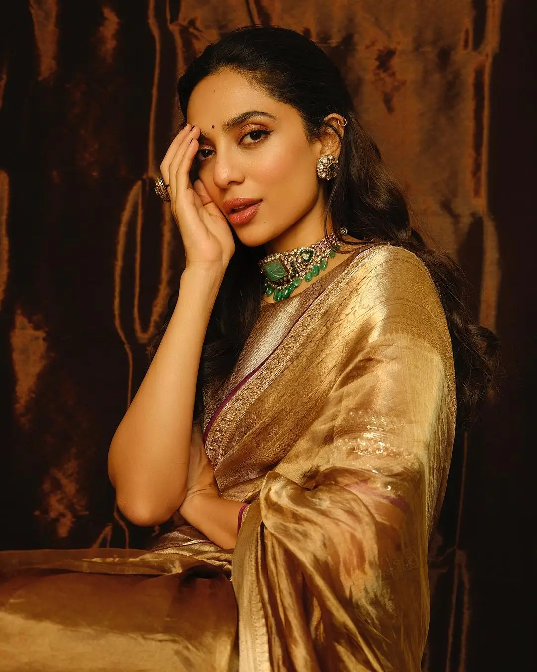 Sobhita Dhulipala In Beautiful Earrings Jewellery Orange Saree Blouse